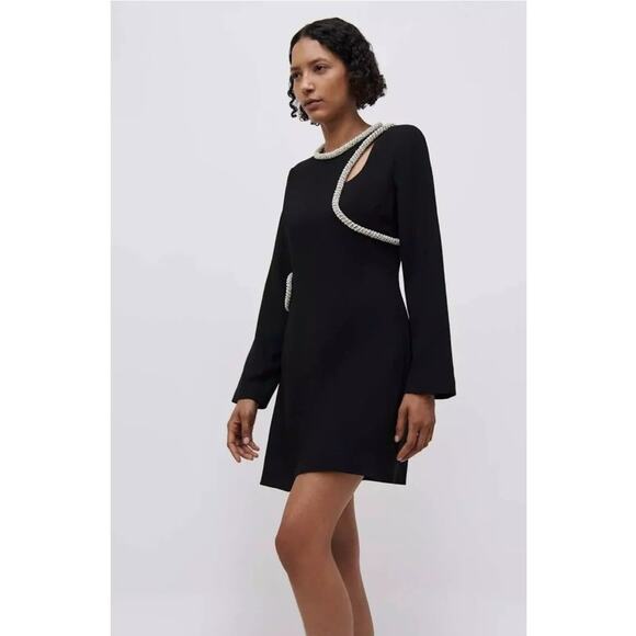 Jonathan Simkhai Black Katharine Diamante Cut Out Long Sleeve Dress sz 2 XS